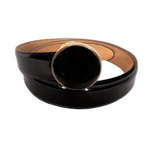 Vintage 80s Womens Christopher Roberts Black Leather Skinny Belt Modern Buckle